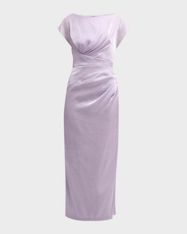 Florence Draped Cap-Sleeve Slit Midi Dress